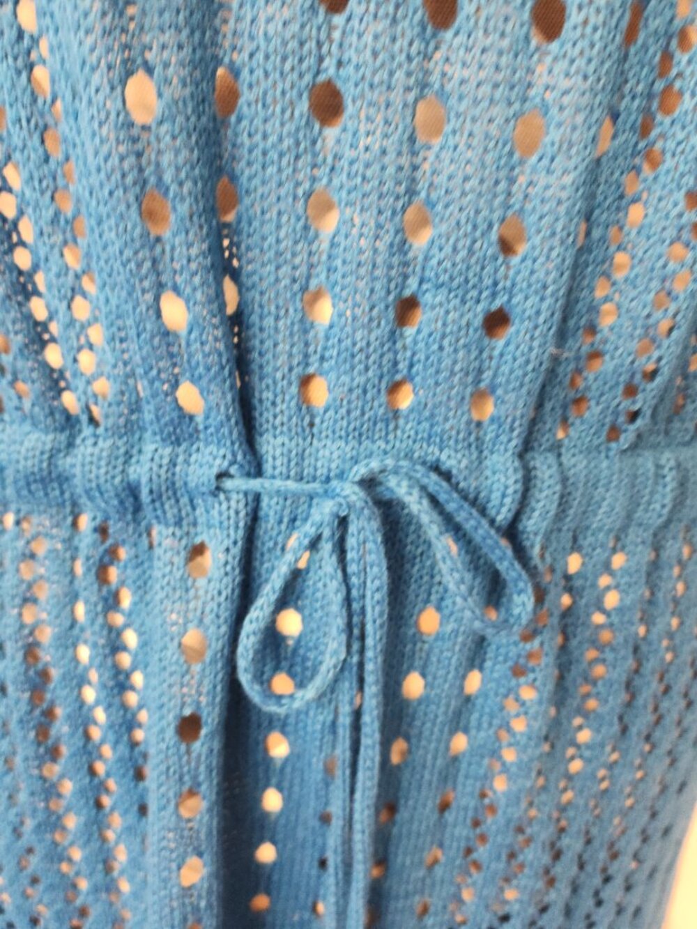 Crochet Knit Beach Cover Up Midi Dress Blue Open Knit Sleeveless Boho NWT XL - Picture 15 of 16
